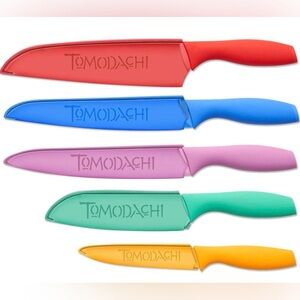 Tomodachi Kitchen Knife Set 5pc Color Coded– With Blade Covers!